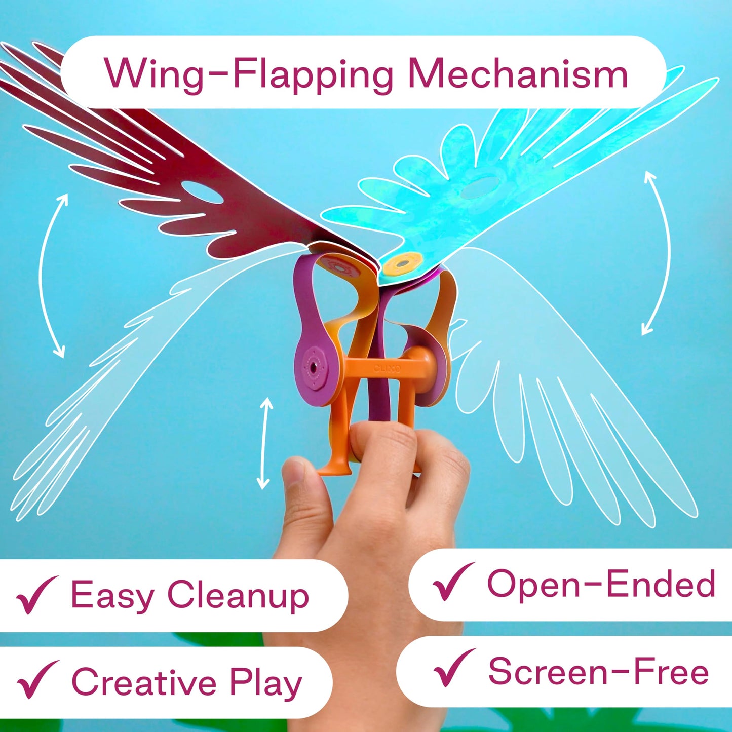 Clixo Tropical Birds Pack – Magnetic STEM Toy with Wing-Flapping Action (Ages 6+)