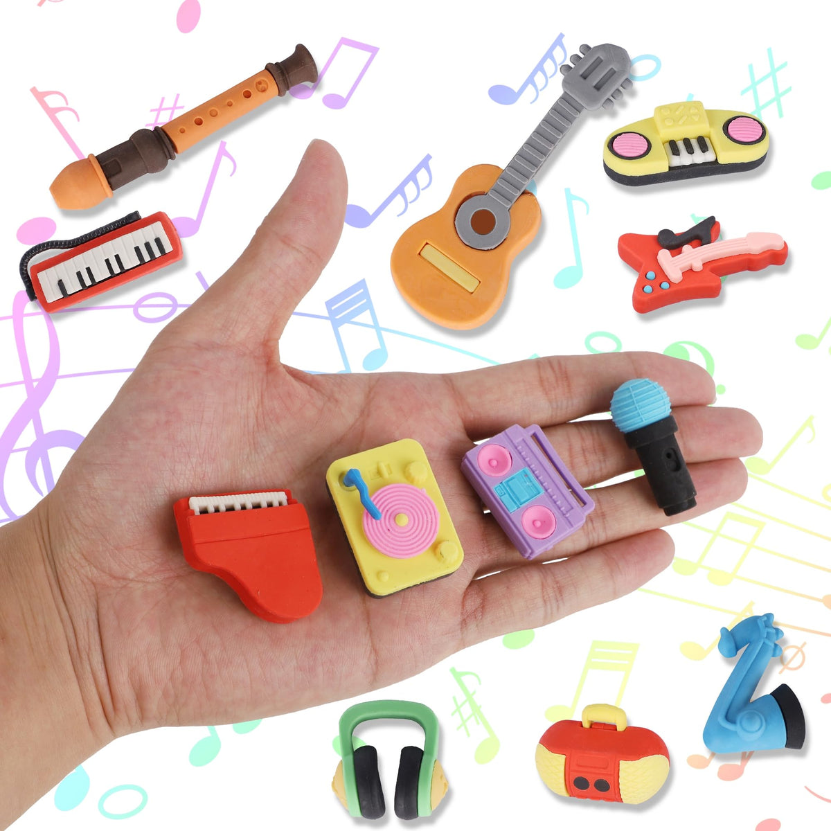 Cllayees 24 Pcs Musical Instrument Erasers for Kids – Puzzle Pencil Erasers for Classroom Prizes