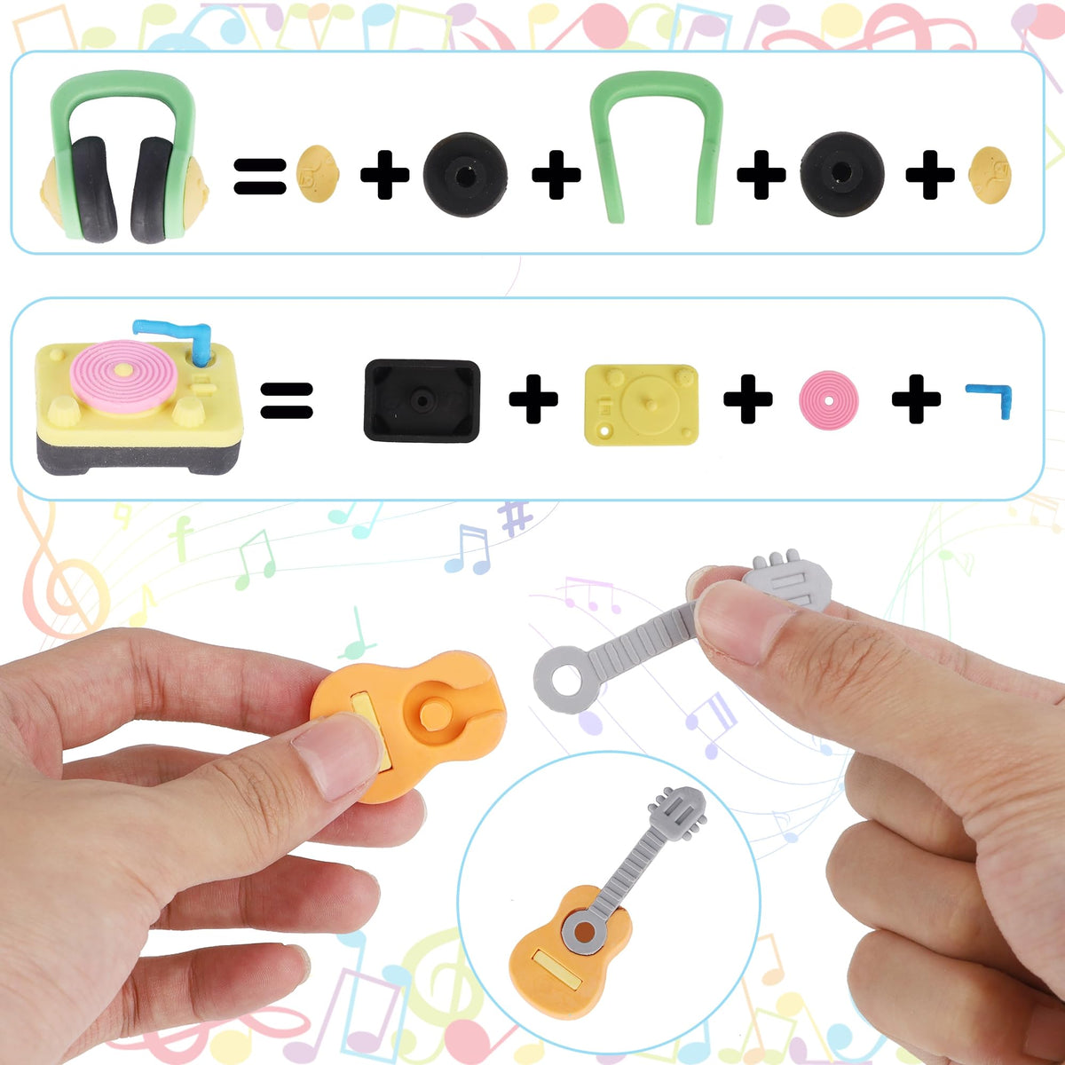 Cllayees 24 Pcs Musical Instrument Erasers for Kids – Puzzle Pencil Erasers for Classroom Prizes