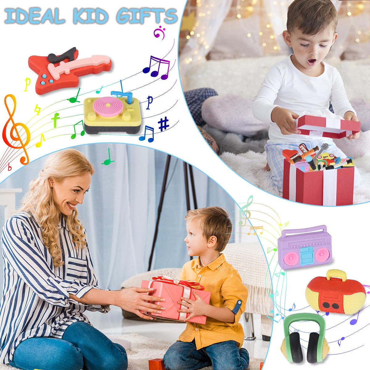 Cllayees 24 Pcs Musical Instrument Erasers for Kids – Puzzle Pencil Erasers for Classroom Prizes