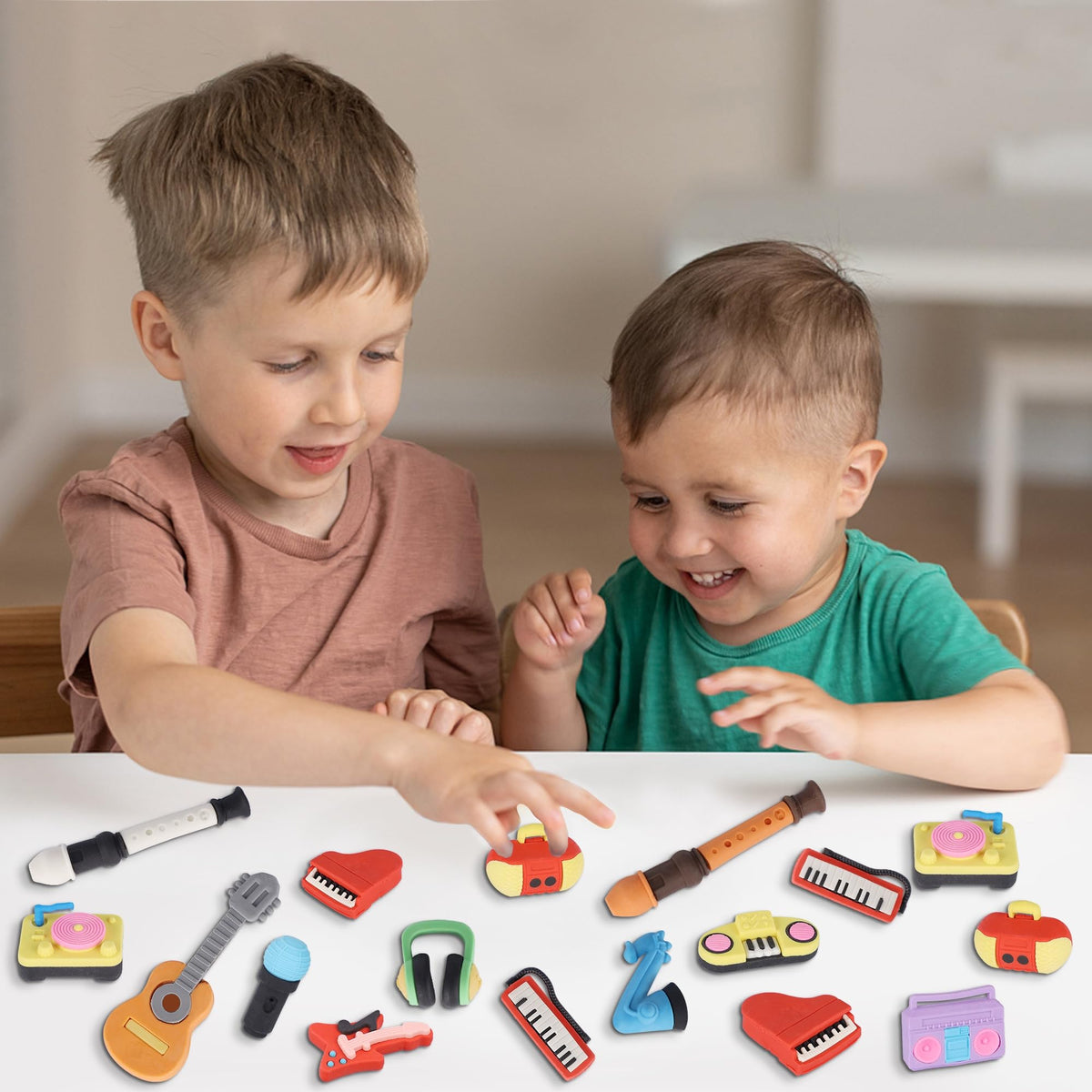 Cllayees 24 Pcs Musical Instrument Erasers for Kids – Puzzle Pencil Erasers for Classroom Prizes