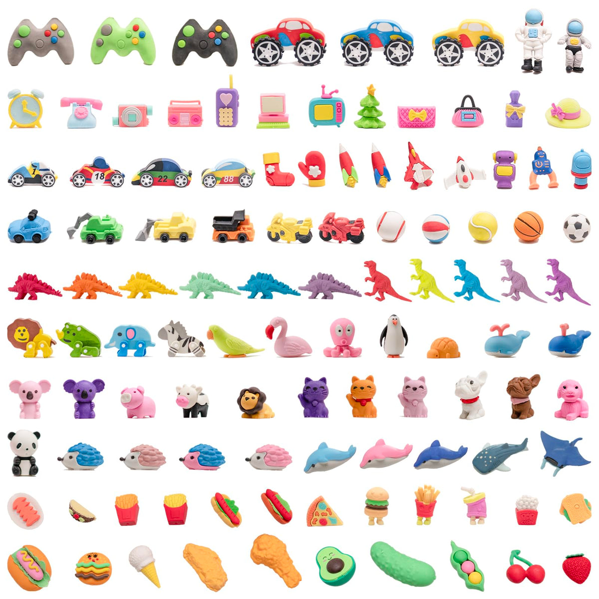 Clock King 110pcs 3D Erasers – Cute Kids Desk Toys & Classroom Rewards