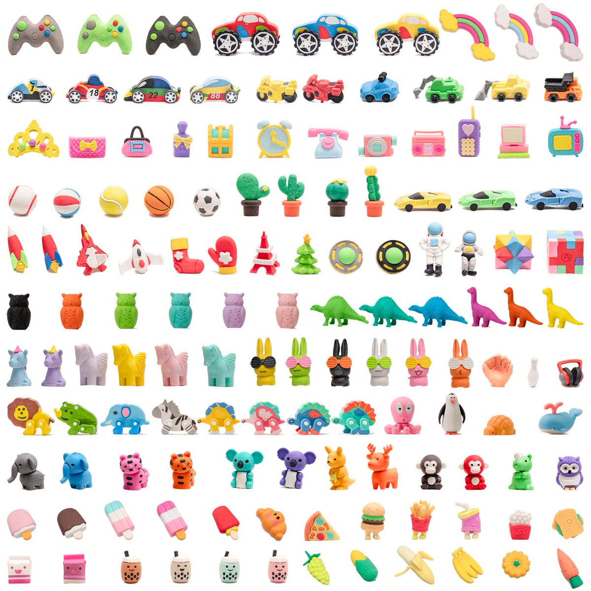 Clock King 132pcs 3D Kids Erasers – Random Classroom & Party Gift Set