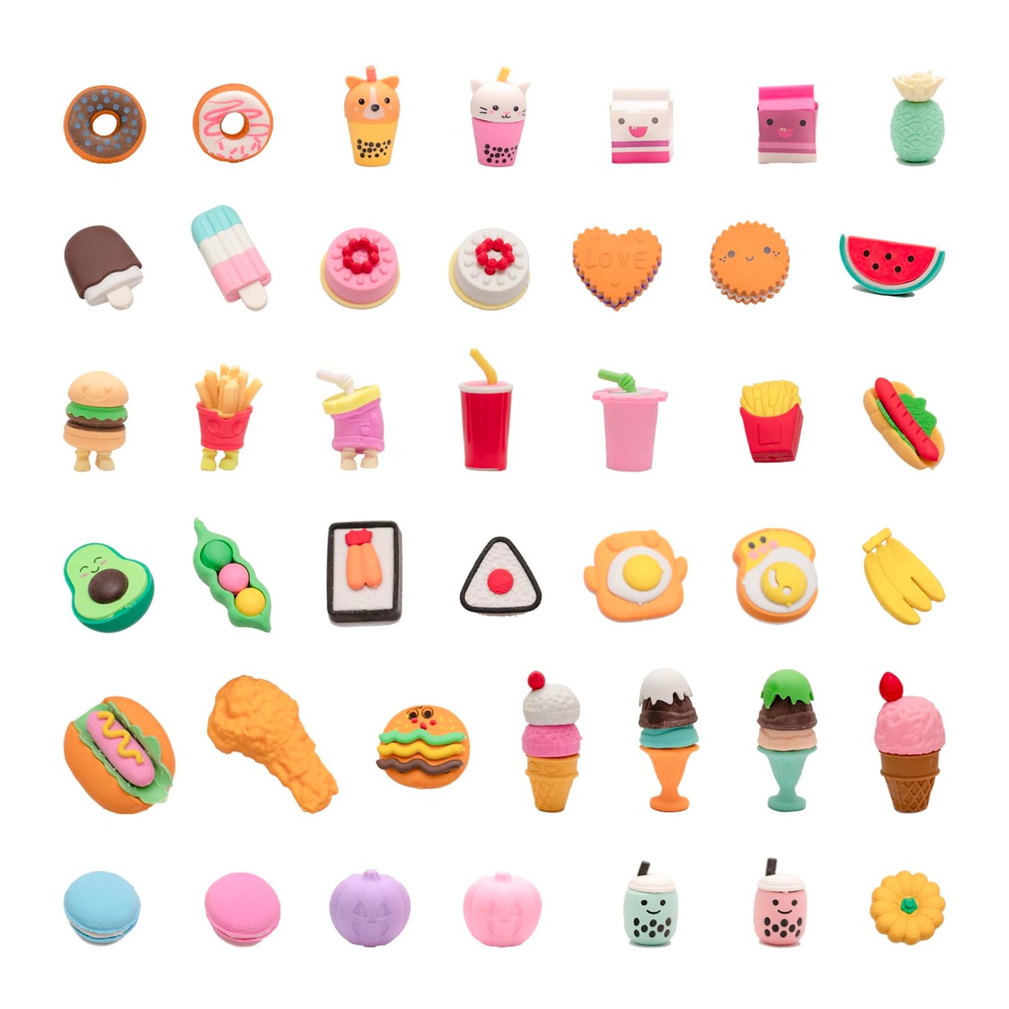 Clock King 42Pcs 3D Food Erasers – Random Food-Style Erasers for Kids, Classroom Rewards & Back-to-School Gifts