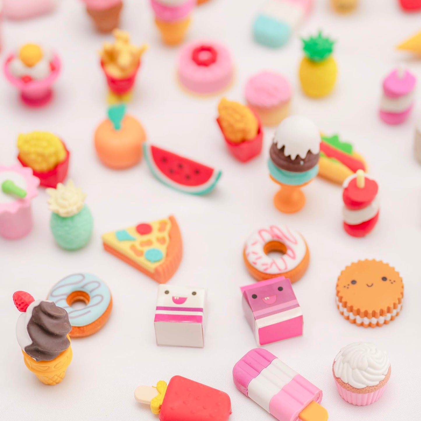 Clock King 42Pcs 3D Food Erasers – Random Food-Style Erasers for Kids, Classroom Rewards & Back-to-School Gifts