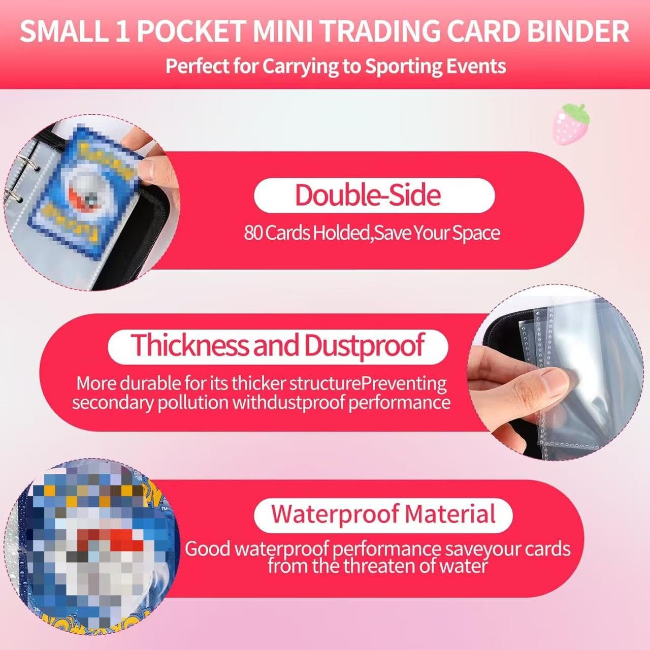 CLOKORIA Sakura Cat Mini Card Binder — 80 Cards, 40 Removable Sleeves, Pocket-Sized 5.3 x 4.3 in