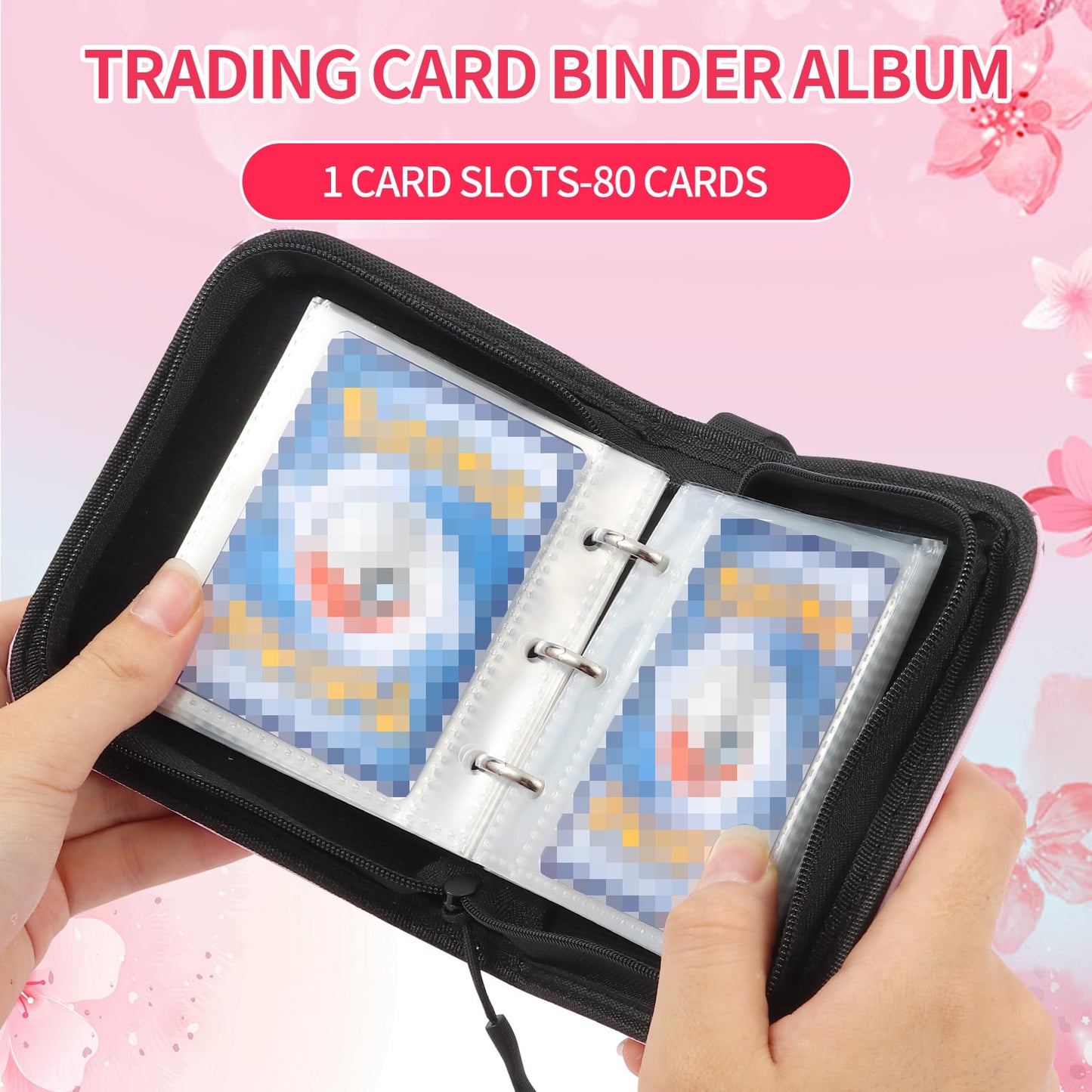 CLOKORIA Sakura Cat Mini Card Binder — 80 Cards, 40 Removable Sleeves, Pocket-Sized 5.3 x 4.3 in