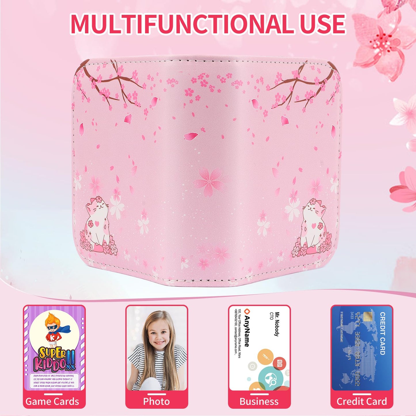 CLOKORIA Sakura Cat Mini Card Binder — 80 Cards, 40 Removable Sleeves, Pocket-Sized 5.3 x 4.3 in