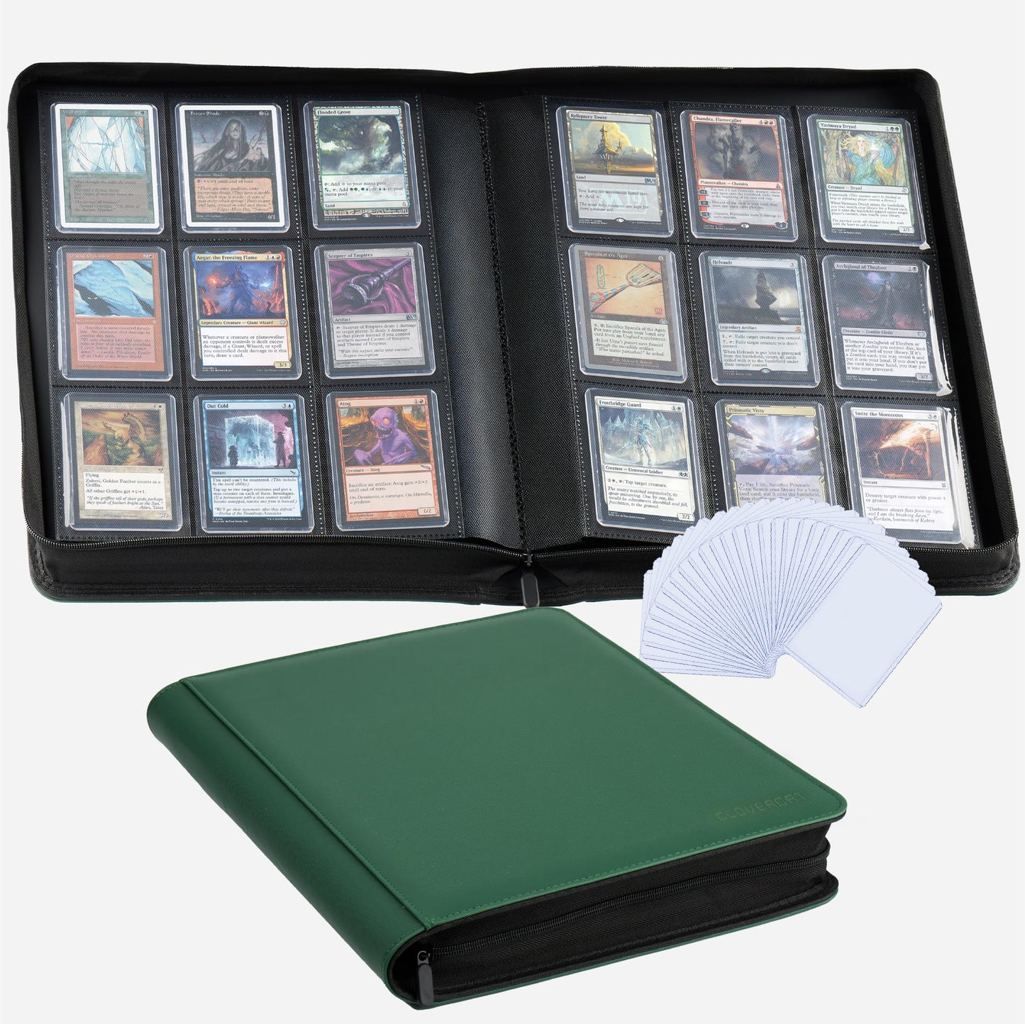 CLOVERCAT 9-Pocket Toploader Binder – Holds 252 Cards with 20 Removable Sleeves (Green)