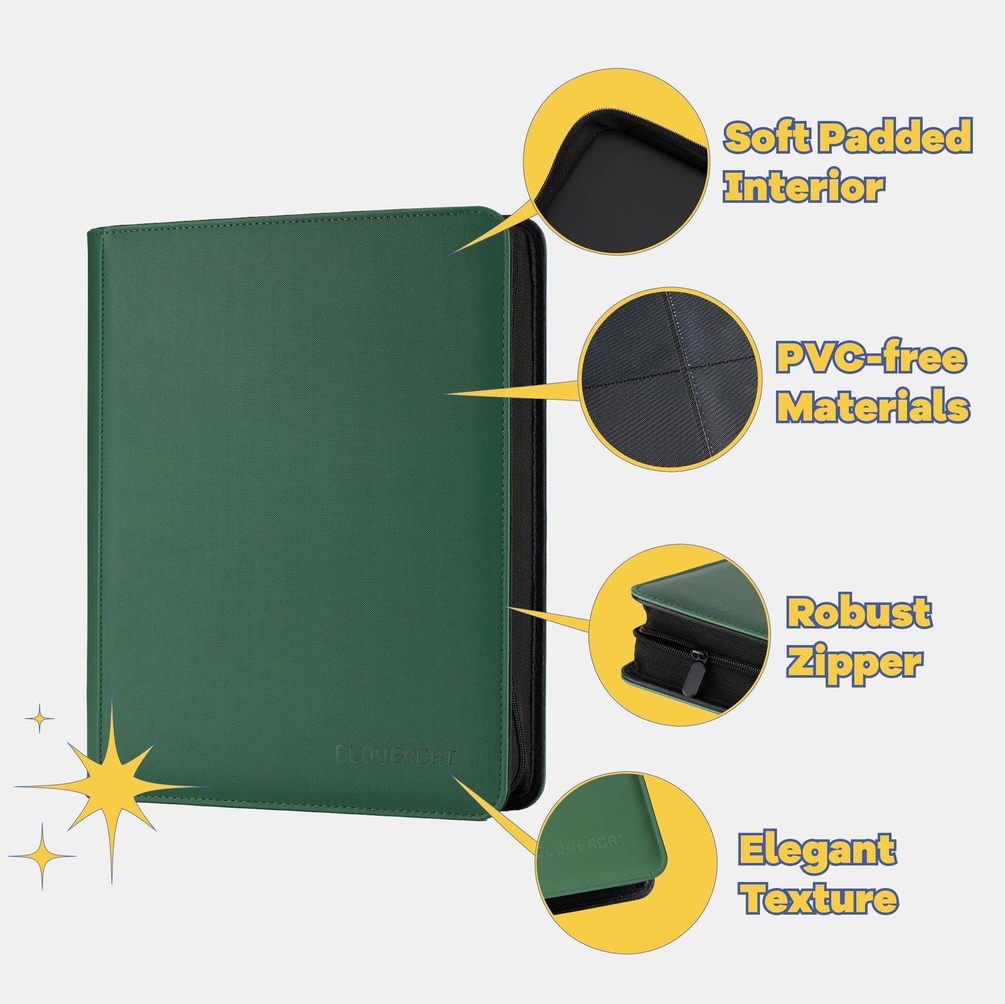 CLOVERCAT 9-Pocket Toploader Binder – Holds 252 Cards with 20 Removable Sleeves (Green)