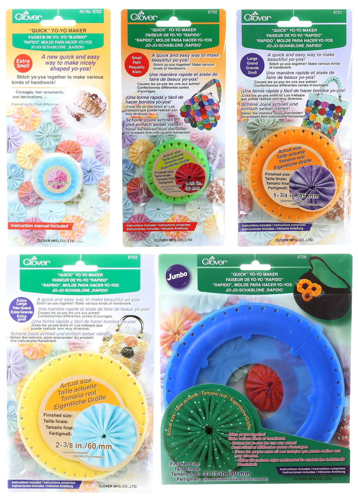 Clover Needlecraft Bundle of Five Quick Yo-Yo Makers – XS to Jumbo