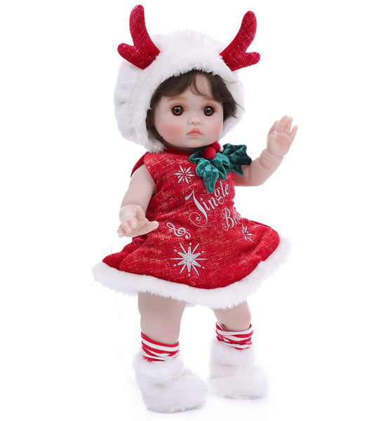Cloveray 18-Inch Realistic Reborn Vinyl Baby Doll with Brown Curly Hair