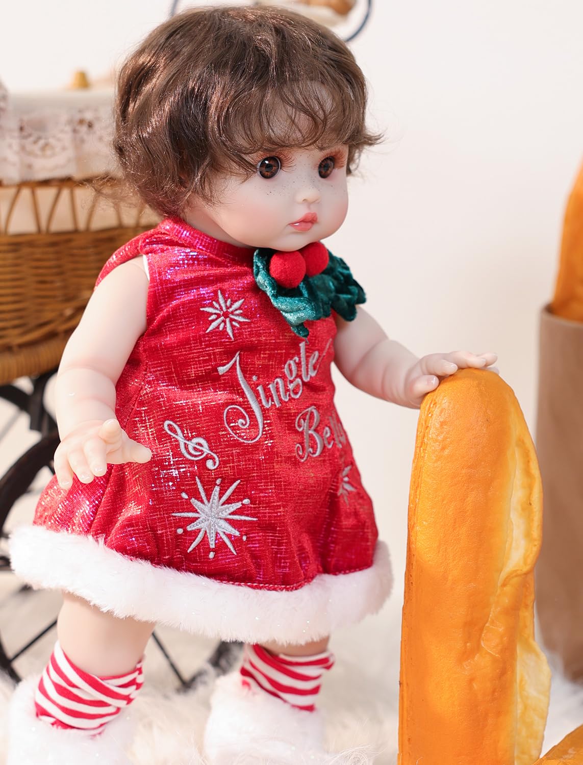 Cloveray 18-Inch Realistic Reborn Vinyl Baby Doll with Brown Curly Hair