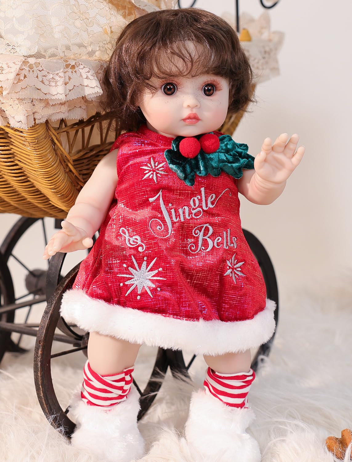 Cloveray 18-Inch Realistic Reborn Vinyl Baby Doll with Brown Curly Hair