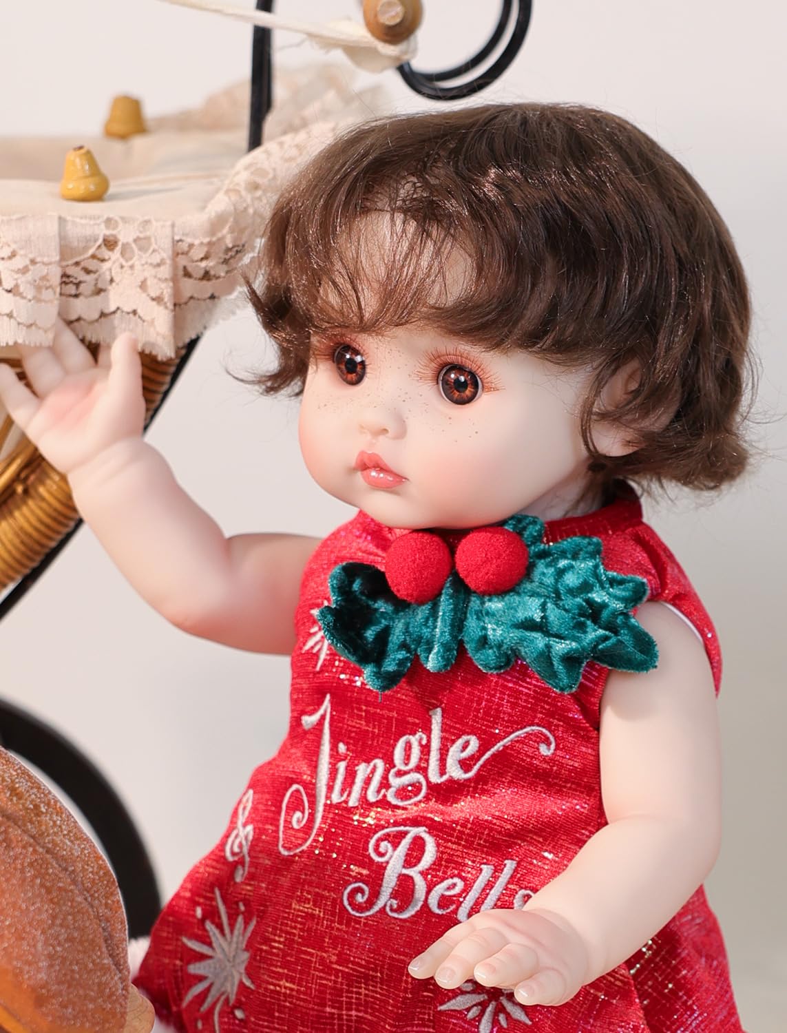 Cloveray 18-Inch Realistic Reborn Vinyl Baby Doll with Brown Curly Hair