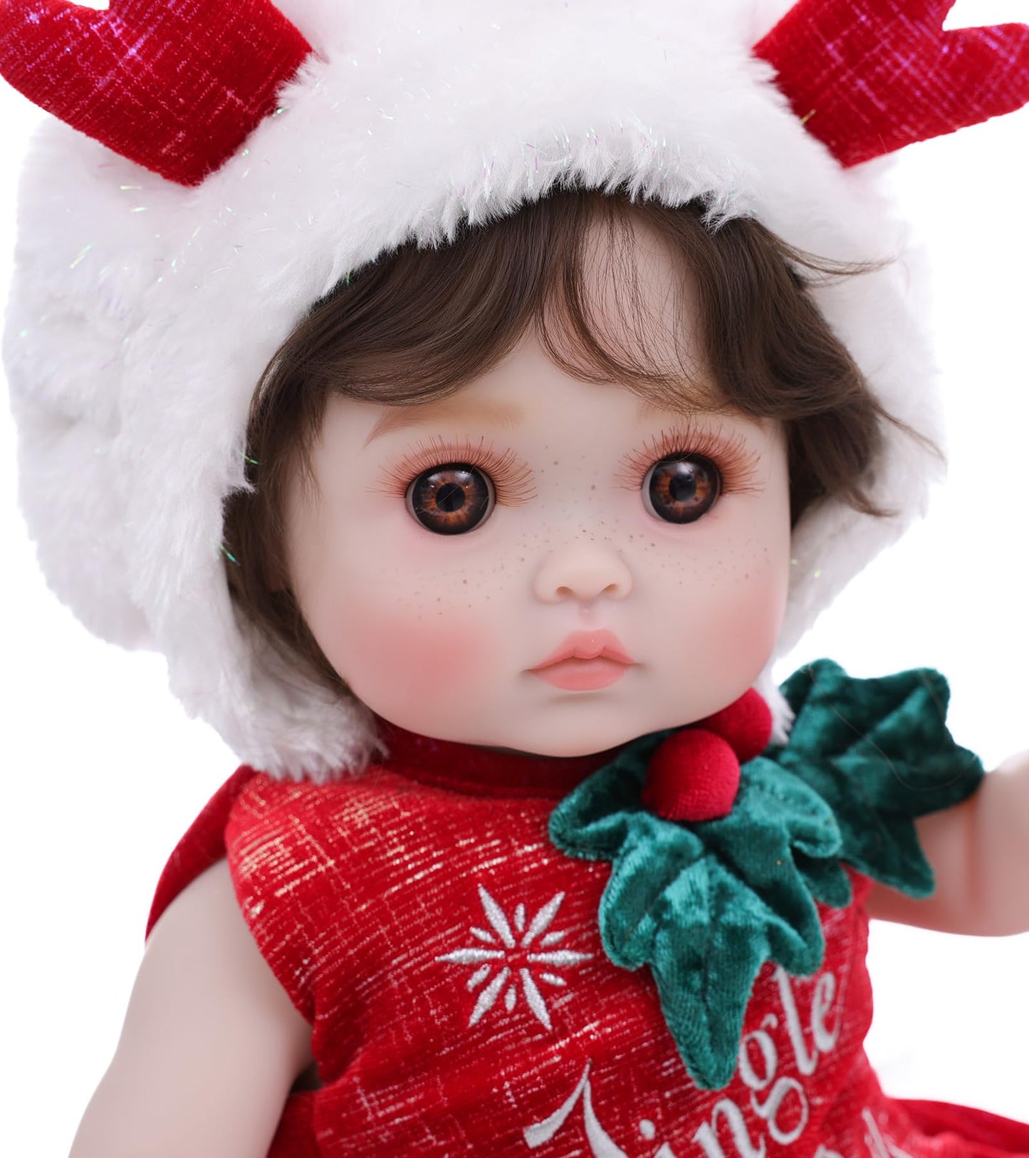 Cloveray 18-Inch Realistic Reborn Vinyl Baby Doll with Brown Curly Hair