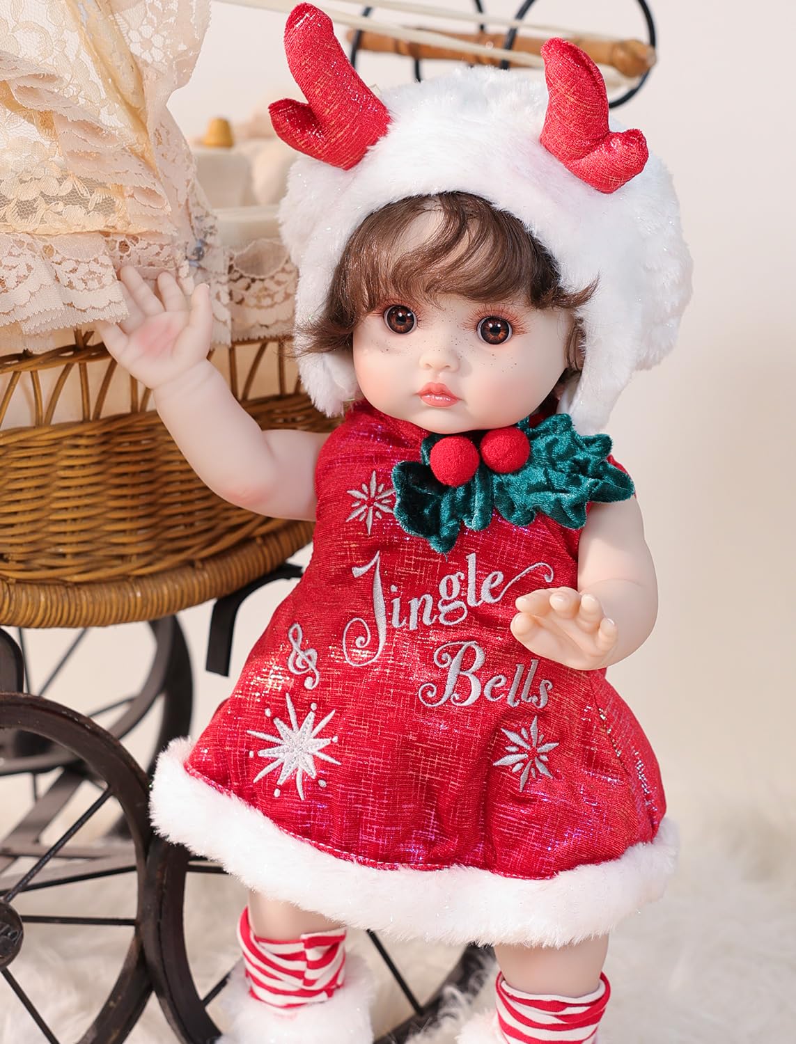 Cloveray 18-Inch Realistic Reborn Vinyl Baby Doll with Brown Curly Hair