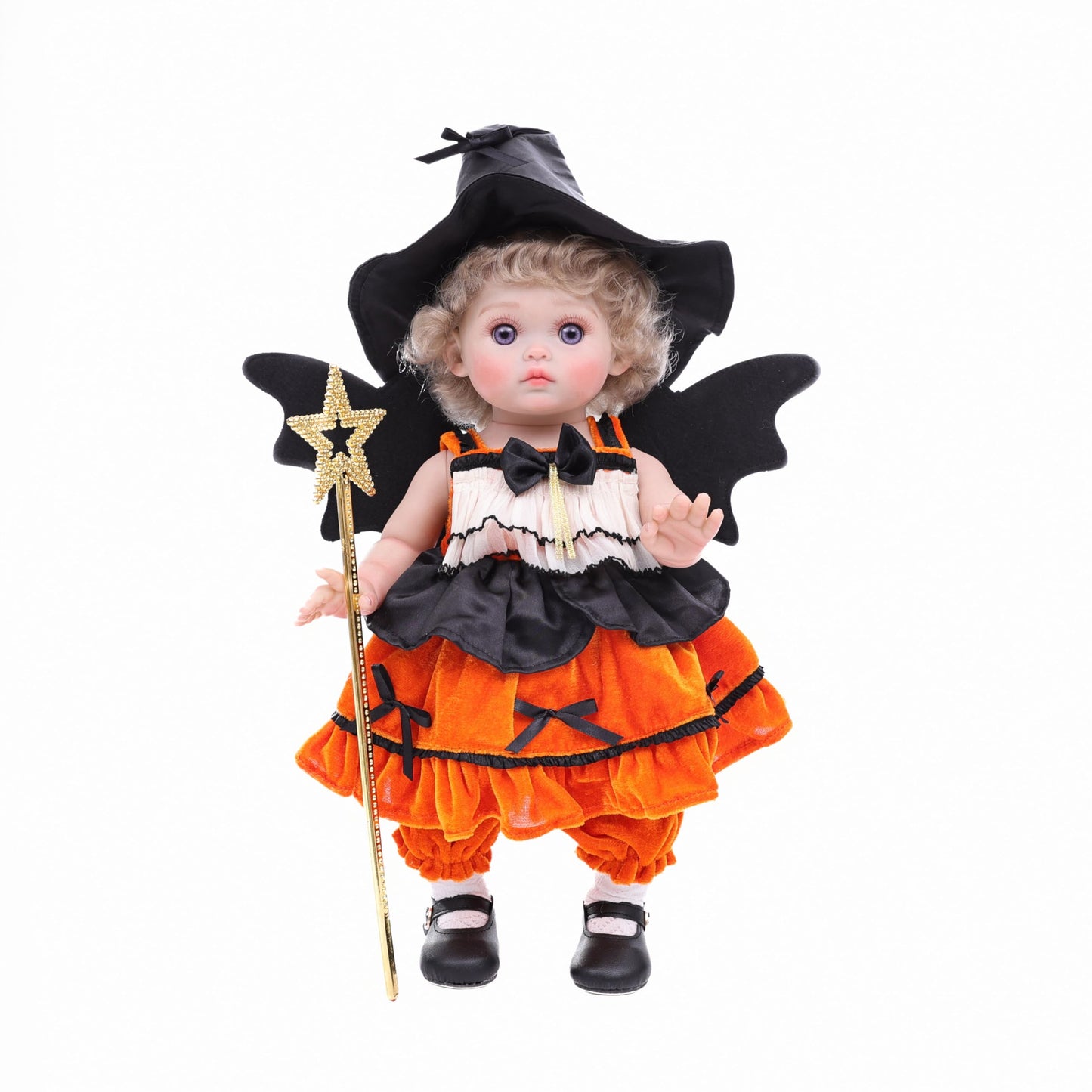 Cloveray Halloween Reborn 18-Inch Toddler Doll – Witch Outfit, Purple Eyes, Full Vinyl, Gift-Ready Display