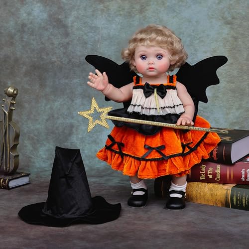 Cloveray Halloween Reborn 18-Inch Toddler Doll – Witch Outfit, Purple Eyes, Full Vinyl, Gift-Ready Display