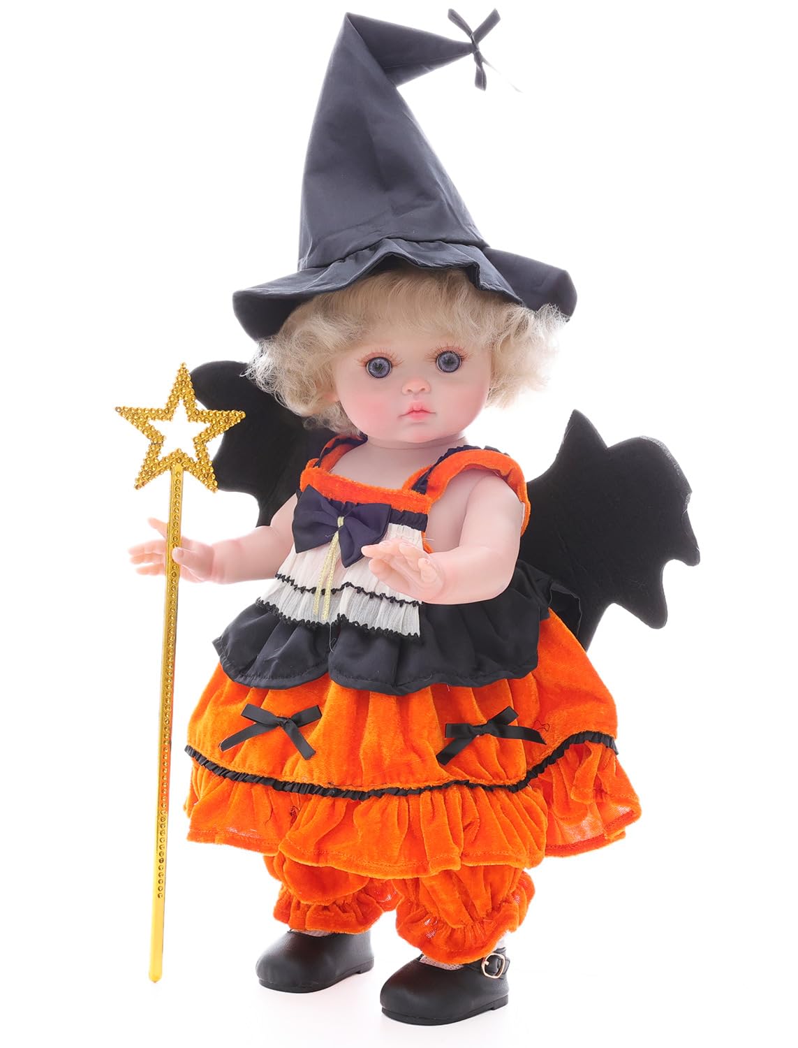 Cloveray Halloween Reborn 18-Inch Toddler Doll – Witch Outfit, Purple Eyes, Full Vinyl, Gift-Ready Display
