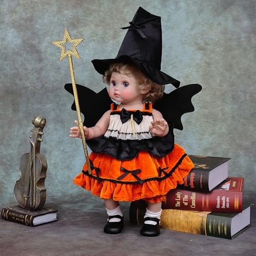 Cloveray Halloween Reborn 18-Inch Toddler Doll – Witch Outfit, Purple Eyes, Full Vinyl, Gift-Ready Display