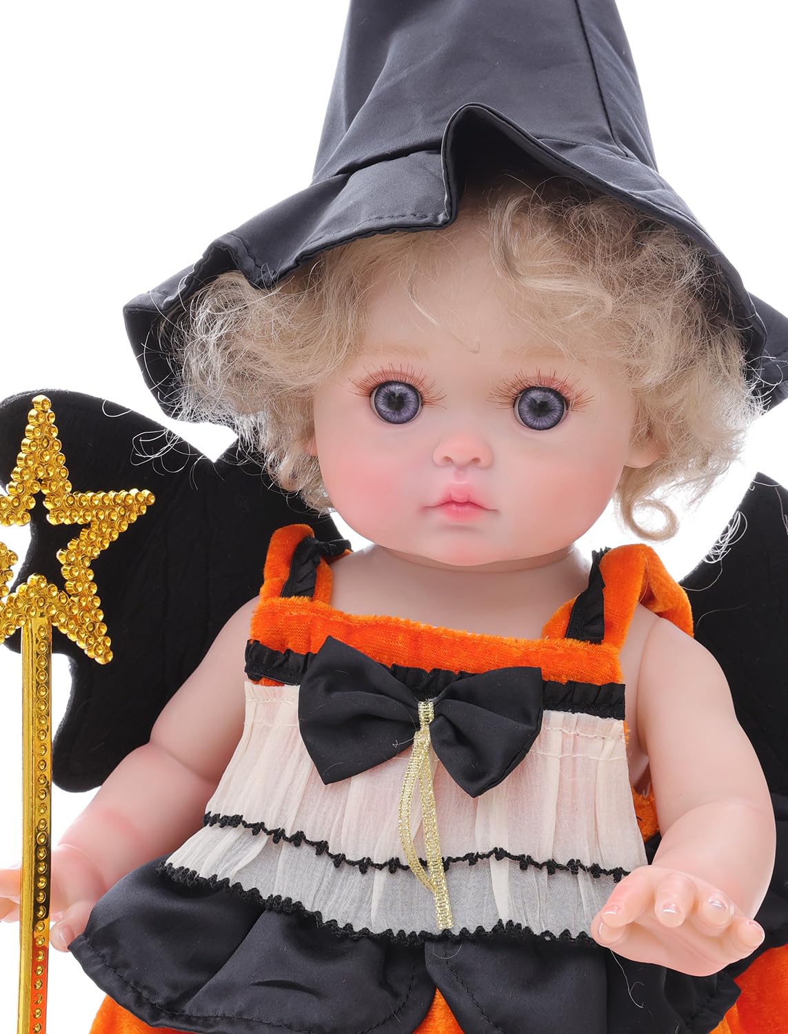 Cloveray Halloween Reborn 18-Inch Toddler Doll – Witch Outfit, Purple Eyes, Full Vinyl, Gift-Ready Display