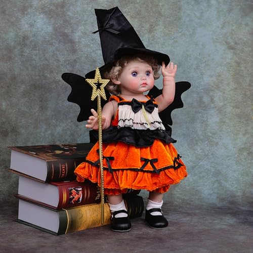 Cloveray Halloween Reborn 18-Inch Toddler Doll – Witch Outfit, Purple Eyes, Full Vinyl, Gift-Ready Display