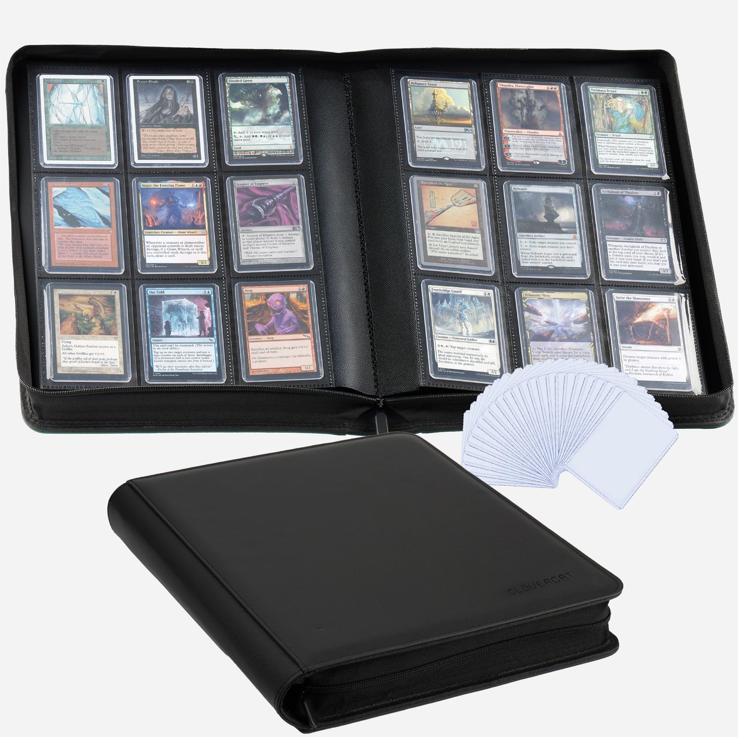 CLOVERCAT 9-Pocket Toploader Binder – Holds 252 Cards, Premium PU Leather Card Album for MTG, Yu-Gi-Oh!, TCG & More (Black)