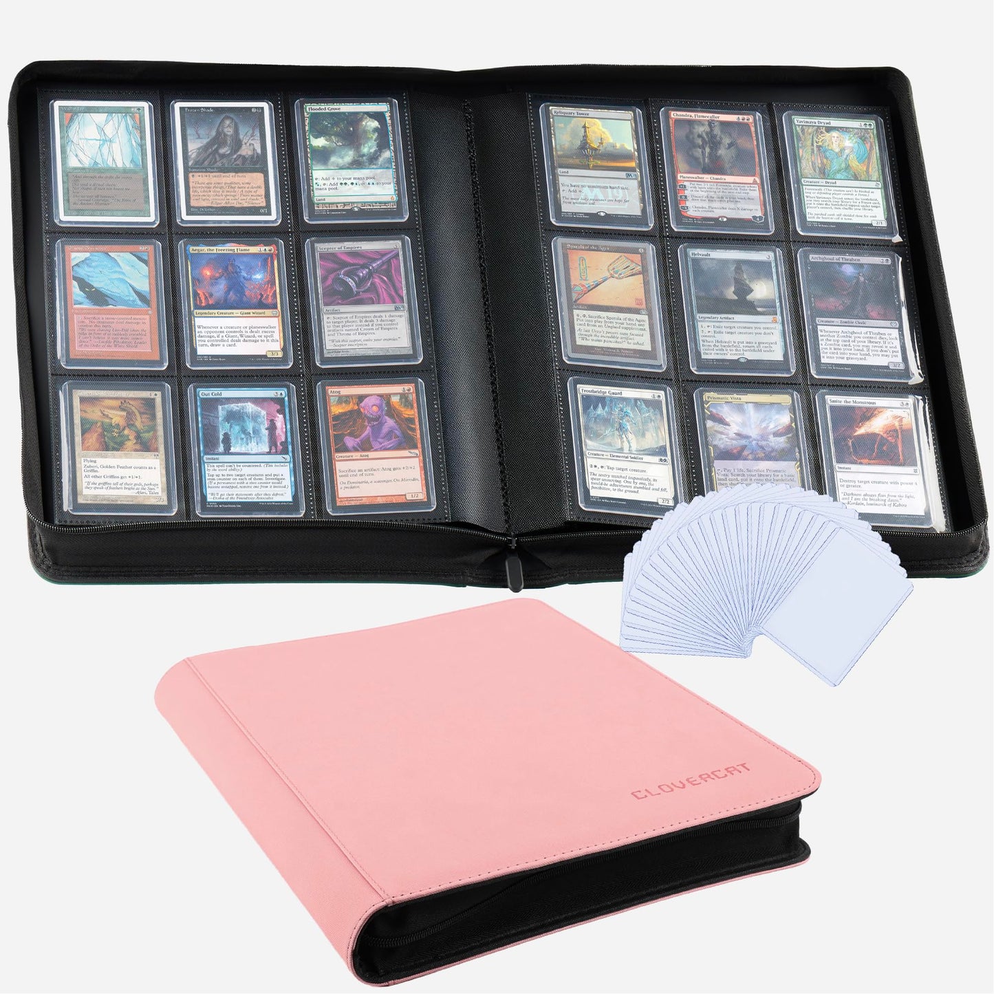 CLOVERCAT 9-Pocket Toploader Binder – Premium Card Album (Pink), Holds 252 Cards