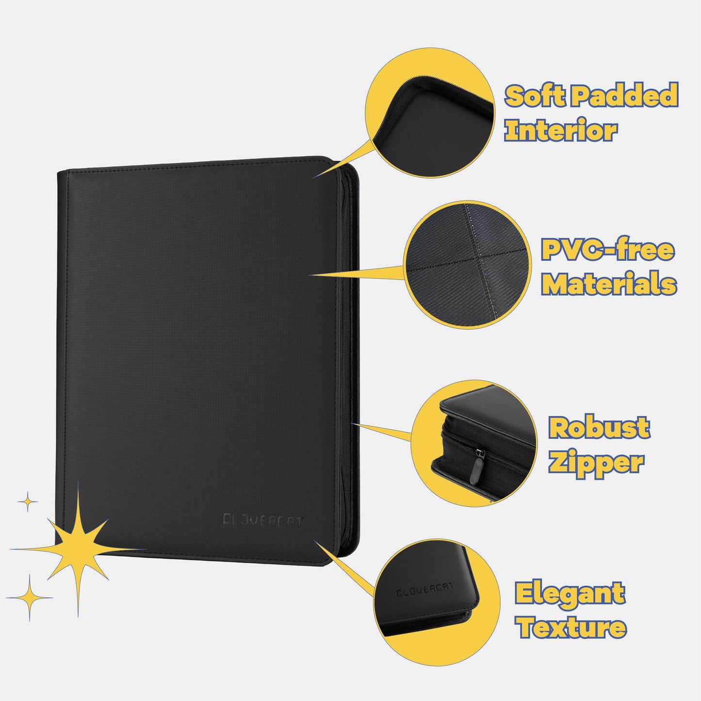 CLOVERCAT 9-Pocket Toploader Binder – Holds 252 Cards, Premium PU Leather Card Album for MTG, Yu-Gi-Oh!, TCG & More (Black)