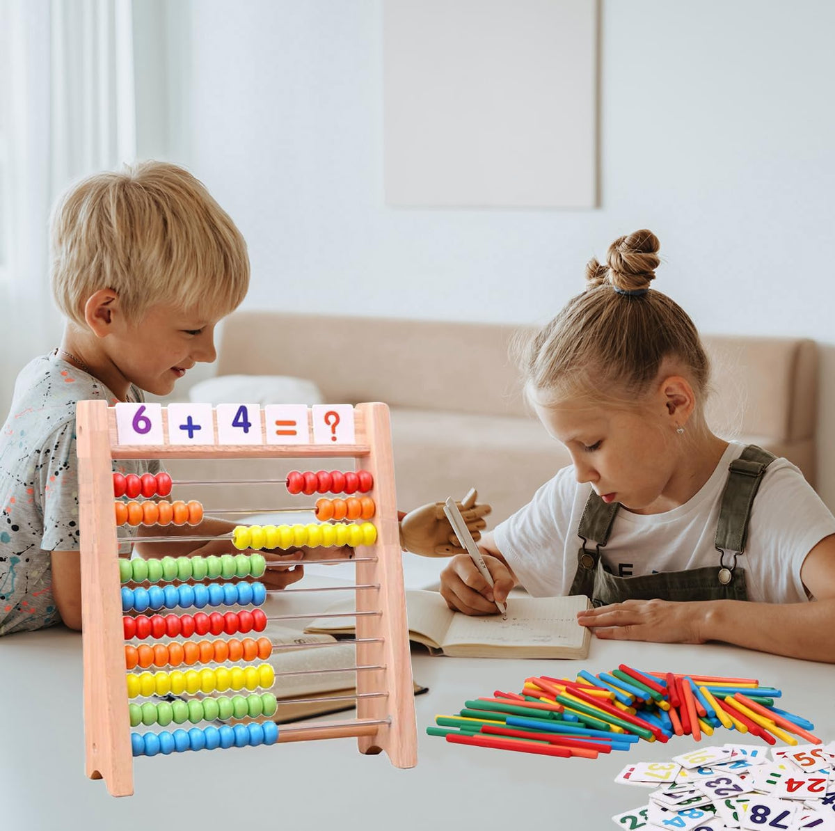 Cltoyvers Wooden Abacus for Kids – 100 Beads, 100 Counting Sticks, 110 Math Cards (1–100)