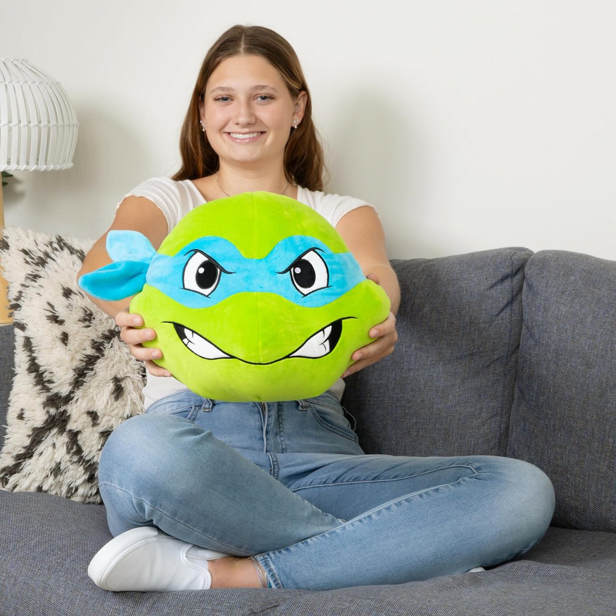 Club Mocchi Mocchi Leonardo Head Plush — 15-Inch TMNT Squishy Plush Toy