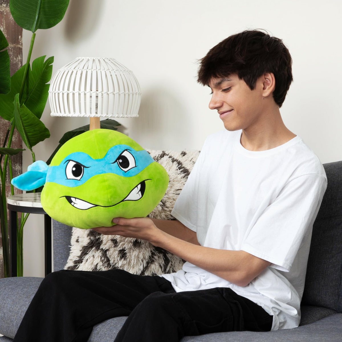 Club Mocchi Mocchi Leonardo Head Plush — 15-Inch TMNT Squishy Plush Toy