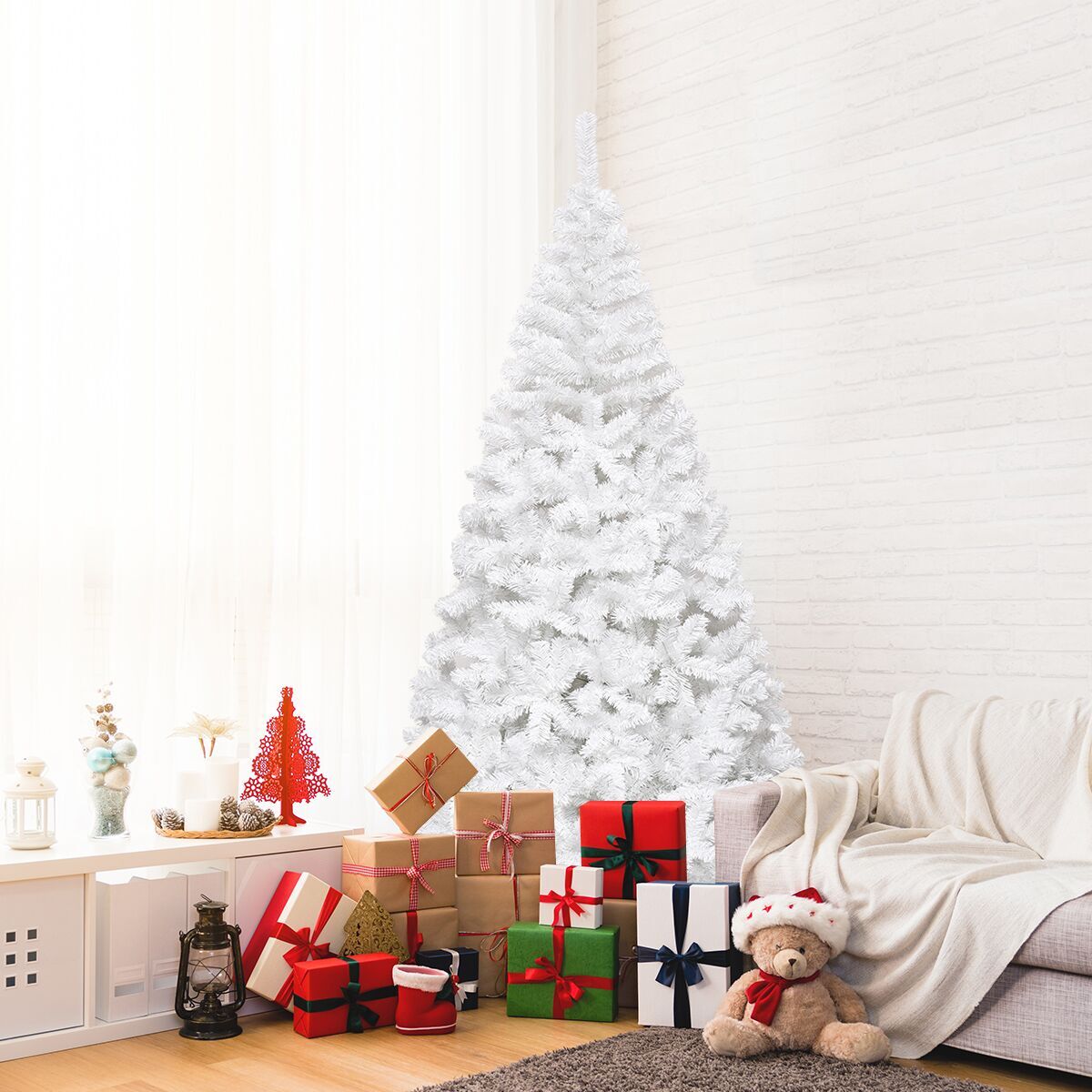 5/6/7/8 Feet White Artificial Christmas Tree with Metal Stand-5 ft