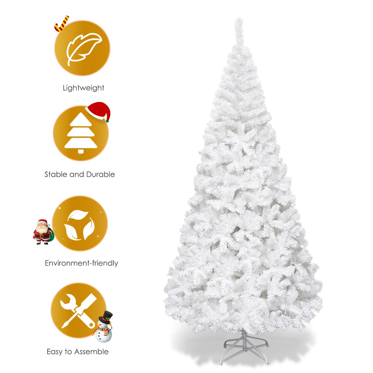 5/6/7/8 Feet White Artificial Christmas Tree with Metal Stand-5 ft