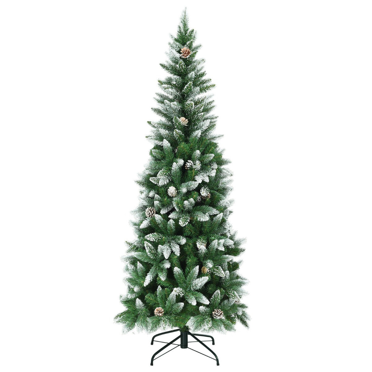 Snow-Flocked Pencil Hinged Artificial Christmas Tree with Pine Cones-5FT