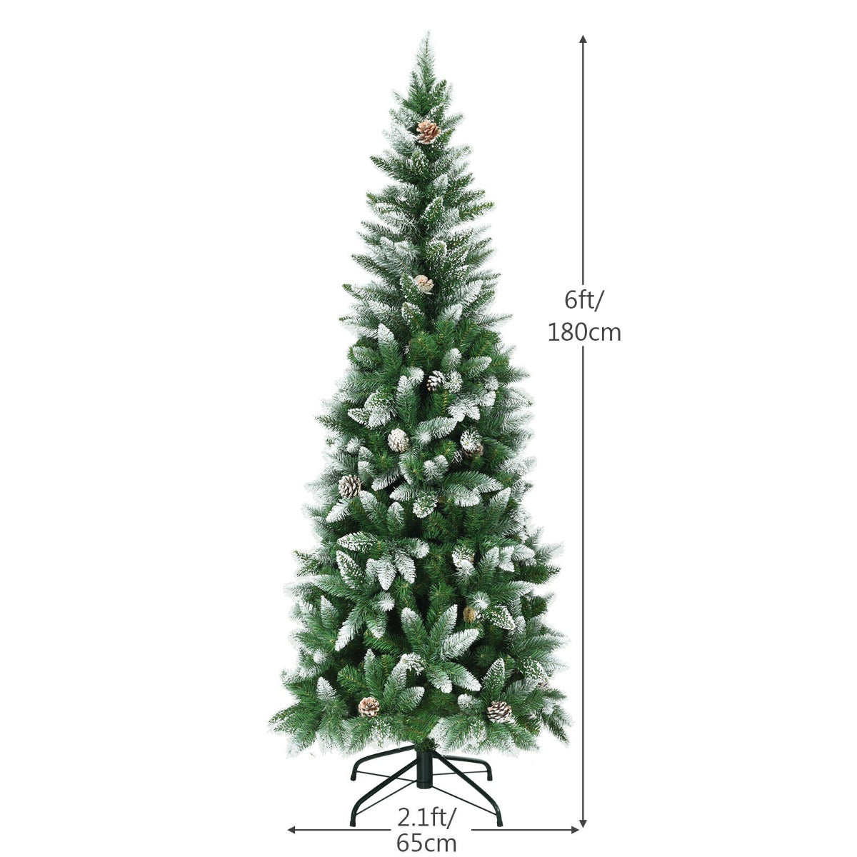 Snow-Flocked Pencil Hinged Artificial Christmas Tree with Pine Cones-5FT