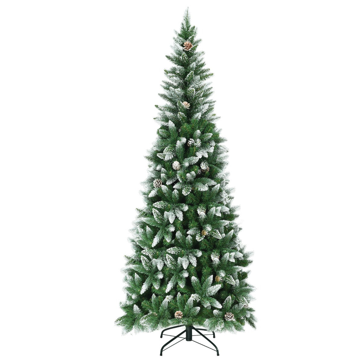 Snow-Flocked Pencil Hinged Artificial Christmas Tree with Pine Cones-5FT