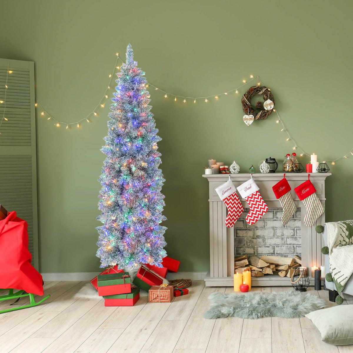 150/180 cm Slim Pencil Christmas Tree with 343/475 Branch Tips and 190/250 Colorful LED Lights-150 cm