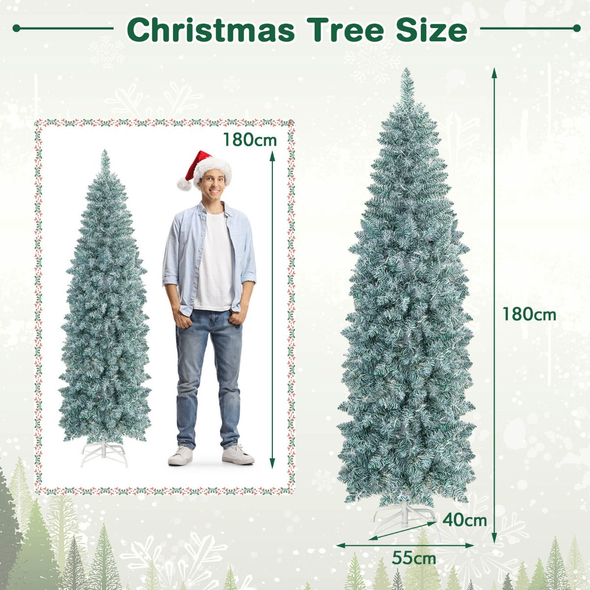 150/180 cm Slim Pencil Christmas Tree with 343/475 Branch Tips and 190/250 Colorful LED Lights-150 cm