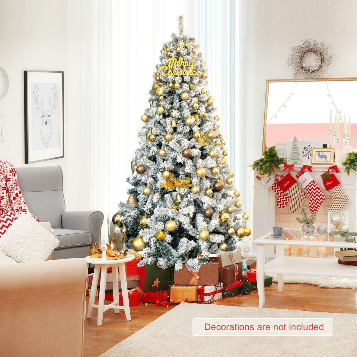 Snow Flocked Artificial Christmas Tree with 600/1010 Tips-6FT