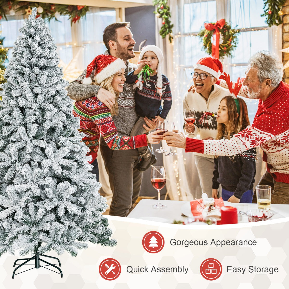 Snow Flocked Artificial Christmas Tree with 600/1010 Tips-6FT