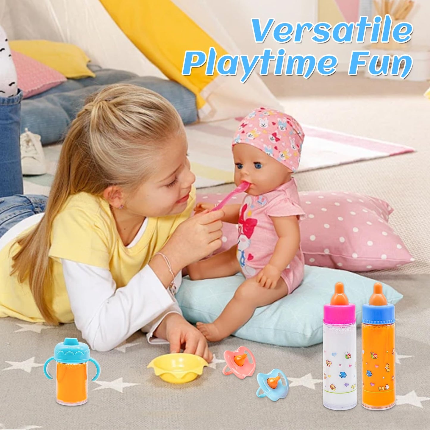 Cmaqpw 13-Piece Baby Doll Accessories Magic Bottle Set | Pretend Feeding Toys
