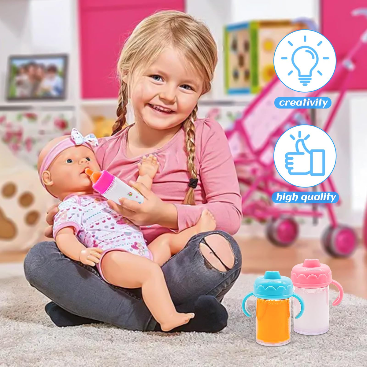 Cmaqpw 13-Piece Baby Doll Accessories Magic Bottle Set | Pretend Feeding Toys