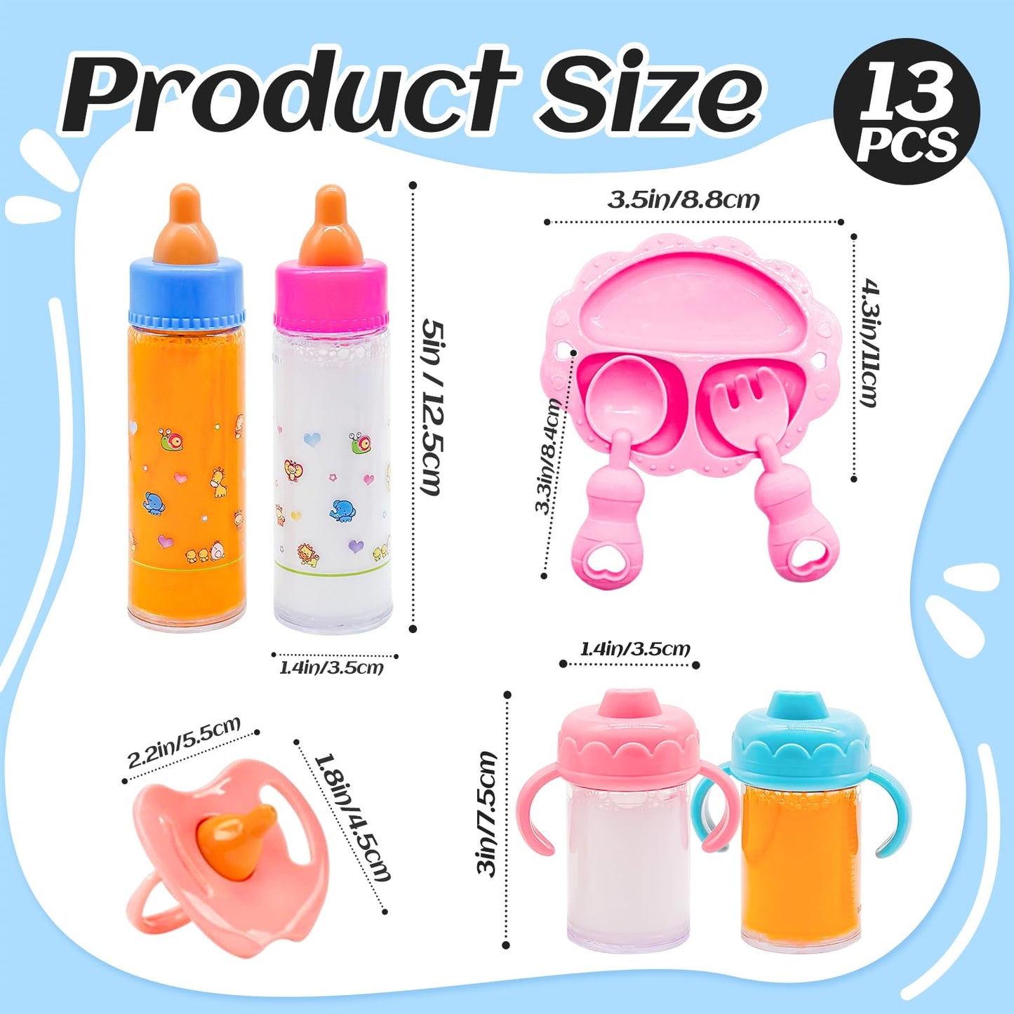 Cmaqpw 13-Piece Baby Doll Accessories Magic Bottle Set | Pretend Feeding Toys