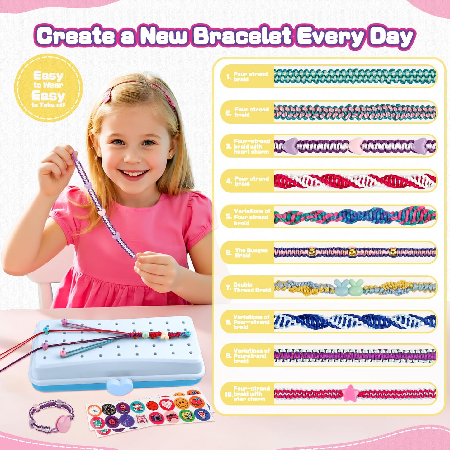 Cmiolacuna Friendship Bracelet Making Kit for Girls – 3-Layer Storage Box, Ages 6–13