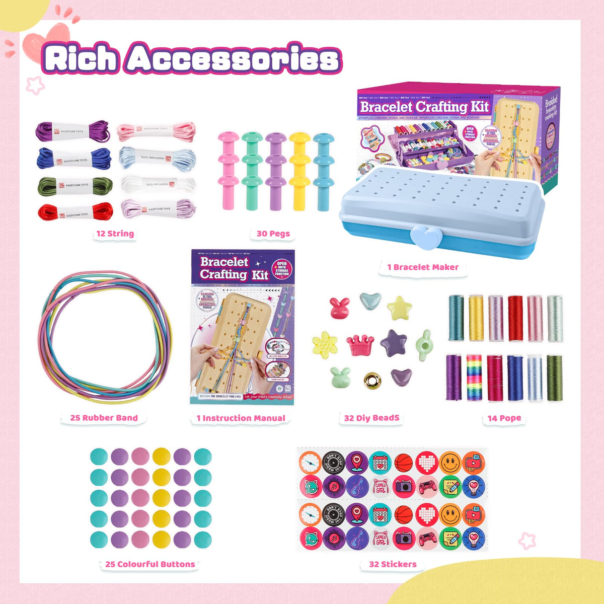 Cmiolacuna Friendship Bracelet Making Kit for Girls – 3-Layer Storage Box, Ages 6–13