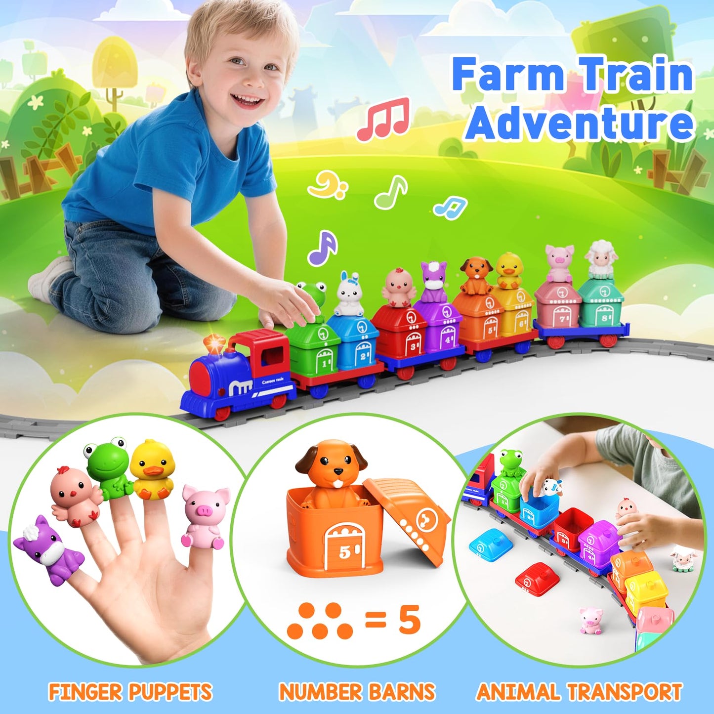 Cmiolacuna Learning Toys for Toddlers – Electric Farm Train Set (1-4 Years) with Counting & Sorting