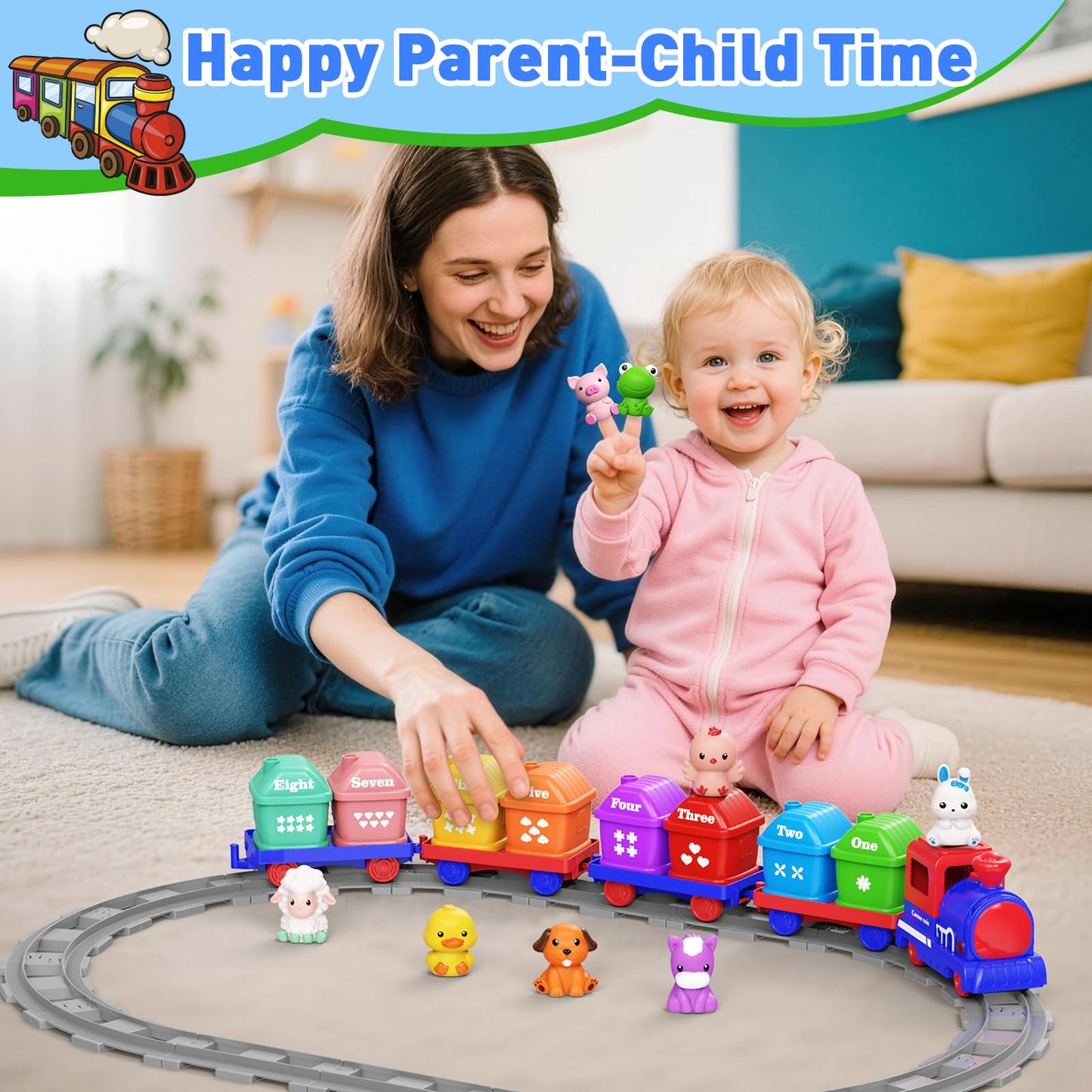 Cmiolacuna Learning Toys for Toddlers – Electric Farm Train Set (1-4 Years) with Counting & Sorting