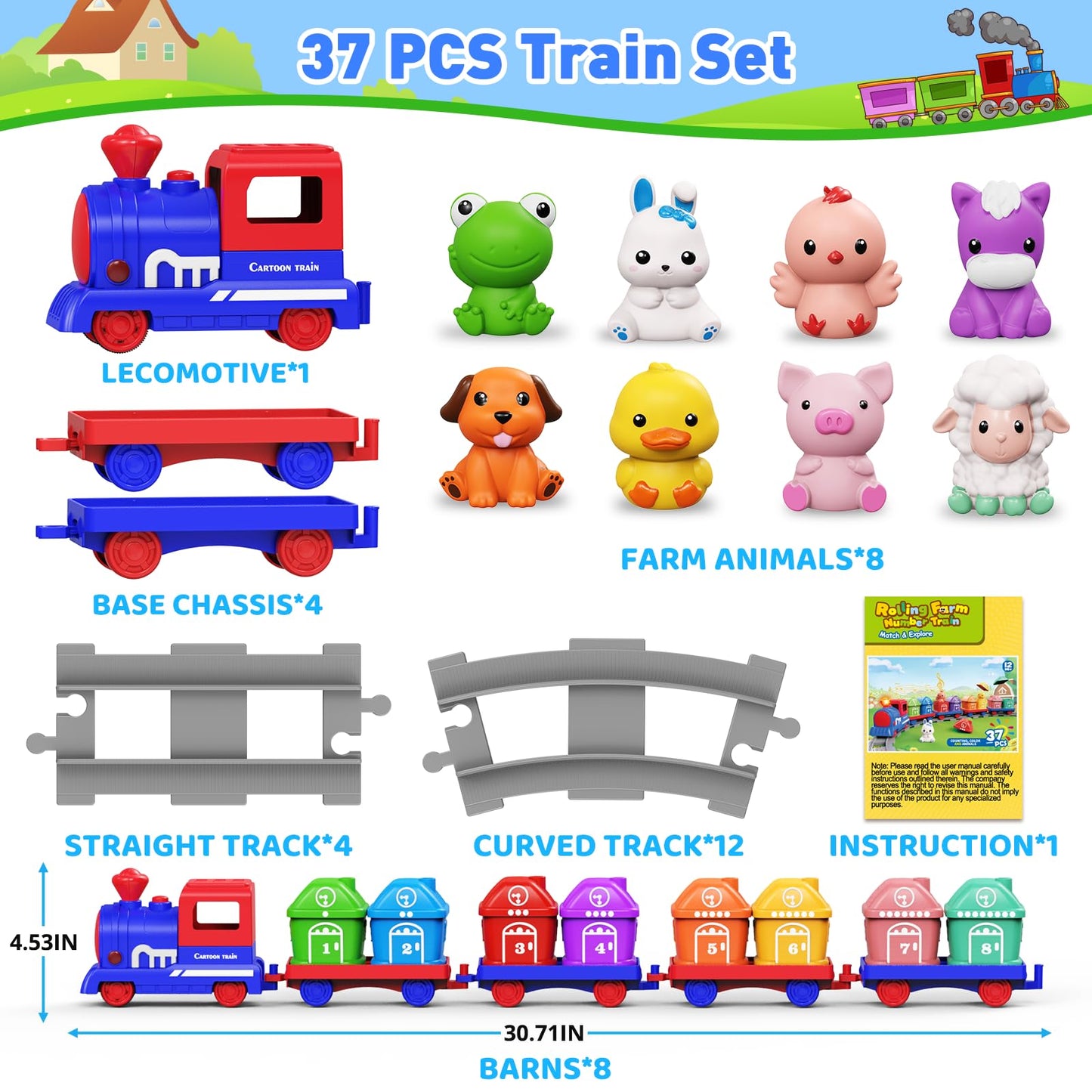 Cmiolacuna Learning Toys for Toddlers – Electric Farm Train Set (1-4 Years) with Counting & Sorting